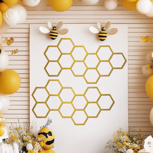 Silipull Wood Honeycomb Hexagon Wall Decor (Gold)
