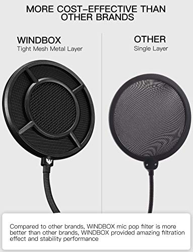 Mic Pop Filter, Professional Metallic Mic Pop Filter Mesh For Blue Yeti And Any Other Mic, Arisen Dual Layered Microphone Pop Filter, Mic Filter With A Flexible 360° Gooseneck Clip Stabilizing Arm #TOP3