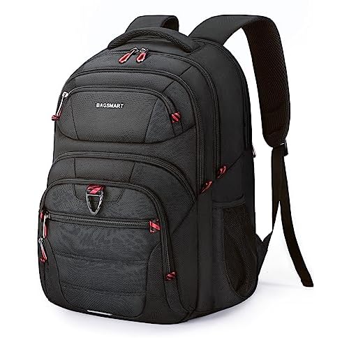 BAGSMART Travel Laptop Backpack Men Women, Extra Large Work 17.3 Inch Computer Backpack Airline Approved Carry On with Water-Repellent, Charging Hole, for Business Work College Hiking Weekender, Black