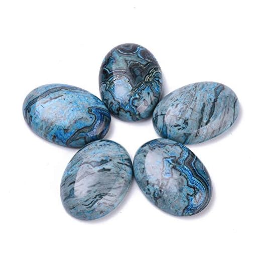Fashewelry 20Pcs Natural Oval Blue Ripple Jasper Flat Back Gemstone Cabochons 25x18mm Healing Chakra Crystal Stone Bead Cab Covers No Hole for Jewelry Craft Making
