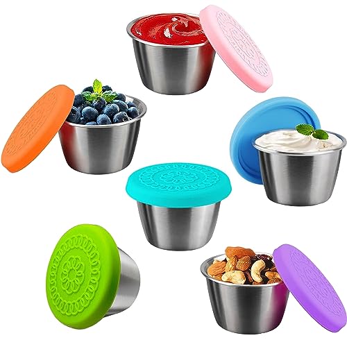 Recipiente de Salsa de Acero Inoxidable, 6 Piezas Recipientes para Salsas Pequeños, Mini Recipientes Para Aderezo de Ensalada, Mini Recipiente para Salsa para Aperitivos Infantiles, Salsas(50 ML)