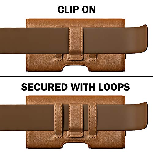 Image of PiTau Holster for Large iPhone Plus, Pro Max Models 16 15 14 13 12 11 Xs Max - Cell Phone Belt Holder Clip Case, ID Card Carrying Pouch (Fits Otterbox Commuter Case) Brown