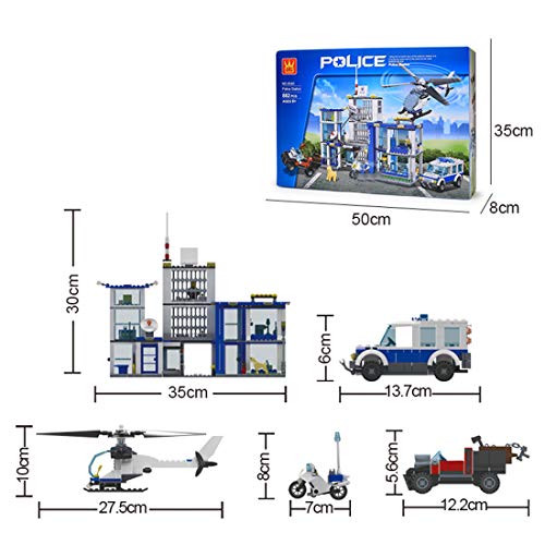 TRCS City Polizei Spielzeug Bausteine, 882 Teile Mobile Kommandozentrale mit Hubschrauber & Polizeiauto & Waffen… – Bild 4