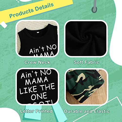 Mbzjsdkhlk Baby Boy Summer Clothes Newborn Infant Outfits Sleeveless Letter Printed Tanks Tops T-Shirts + Camouflage Shorts Toddler 2Pcs Clothing Set 2-3T Black #TOP4