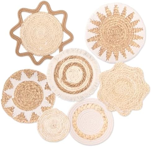 CODOHI Lot de 7 paniers muraux décoratifs bohème, tressés, faits ...