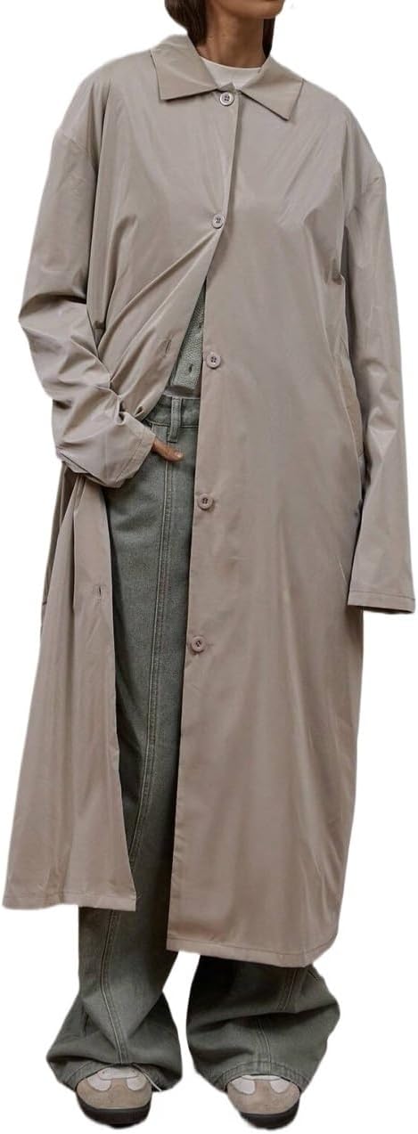 Womens Fashion Trench Outwear Calf Length Collared Button Through Coat Jacket Coat
