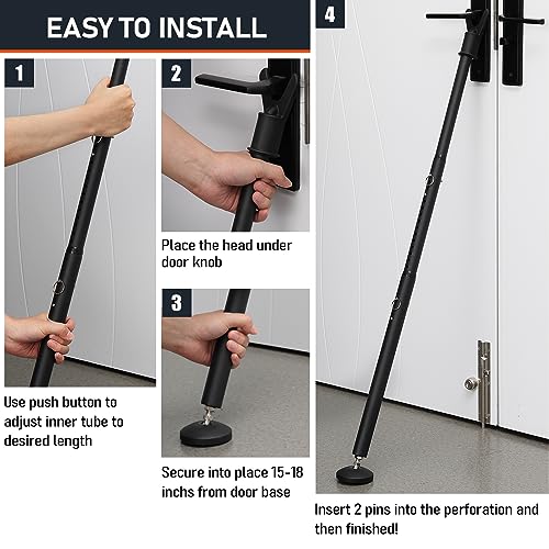Door Security Bar, 1 1/8 inch Heavy Duty Security Bars, 35-41.7\" Adjustbale Door Saftey Bar - Portbale Security Door Barricade Bar Inside (1 pc, Black) (Frosted Black)
