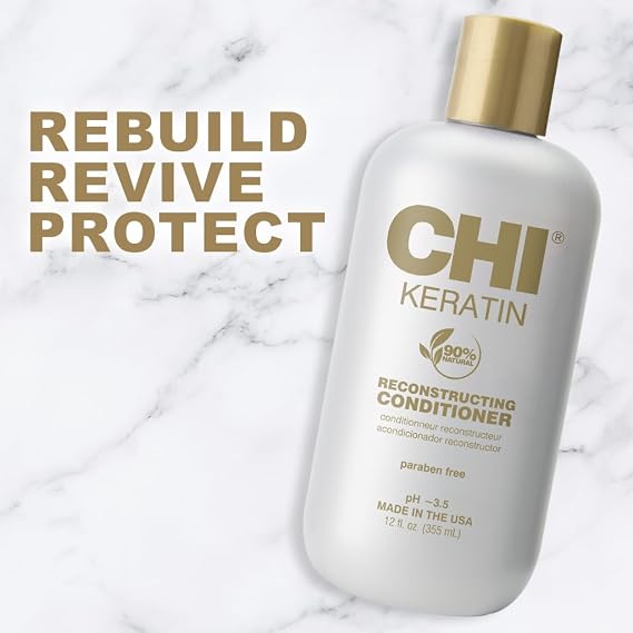 CHI Keratin Reconstructing Conditioner, Delivers Healthier Hair, Adds Shine & Helps Prevent Future Breakage, Sulfate, Paraben, Cruelty-Free, 12 Oz
