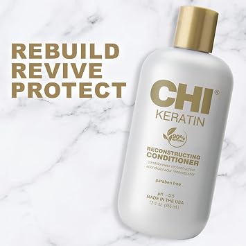 CHI Keratin Reconstructing Conditioner, Delivers Healthier Hair, Adds Shine & Helps Prevent Future Breakage, Sulfate, Paraben, Cruelty-Free, 12 Oz