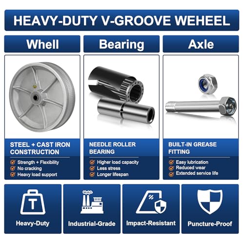 Image of 8 Inch V-Groove Steel Wheel, 7 /8 inch Wide 90 Groove Fits 1 inch Angle Iron Track, Heavy Duty Industrial Track Wheel with Relief Groove, High Load Capacity(2 Pack)