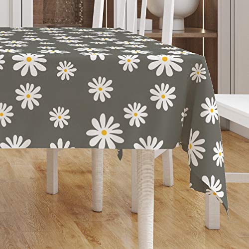 Encasa Homes Cotton Printed Tablecloth Of Length 57 X 57 Inch For Square Dining Table. Machine Washable, Durable - Daisy Grey #TOP3