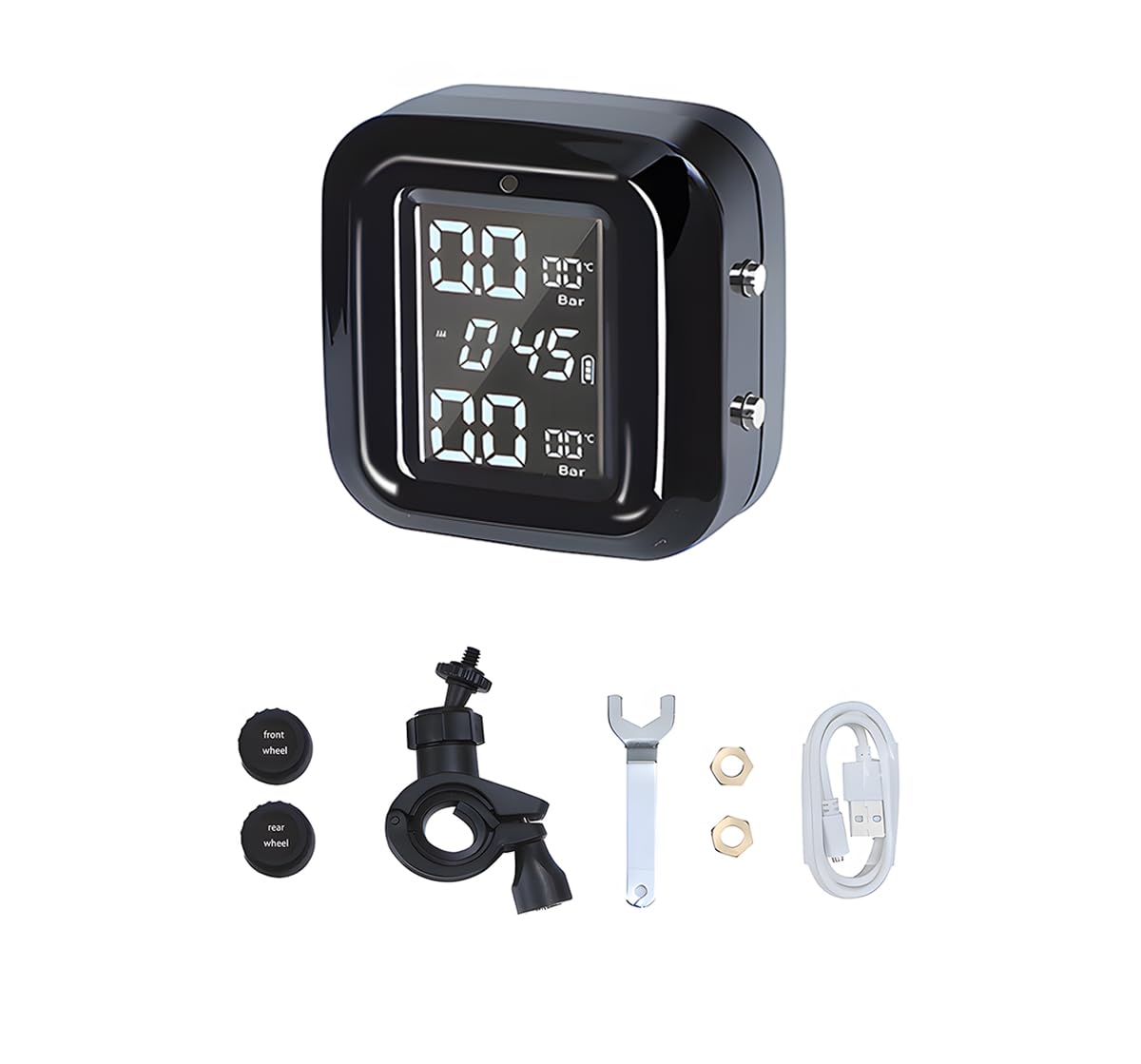 CGEAMDY Motorcycle TPMS Sistema di Monitoraggio Pressione dei Pneumatici, Monitor Pressione Pneumatici Moto, Allarme Pressione Pneumatici Temperatura Monitor in Tempo Reale per Moto Due Ruote