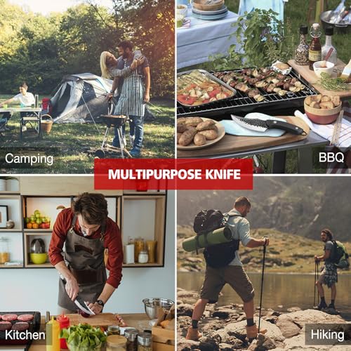 SHAN ZU Chef's Knife Handmade Forged Kitchen Knives with Leather Sheath High Carbon Steel Boning Knife Cooking Knife with Full Tang G10 Waterproof Handle, Professional Chef Knife for Home and Outdoor - Image 4