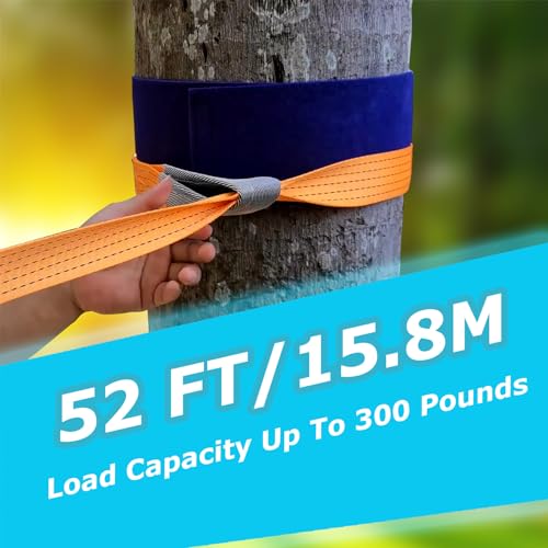 hooroor Slackline Pulley with 52FT Zipline, Monkey Bar, Most Accessory for Ninja Warrior Obstacle Course for Kids&Adults Backyard, Outdoor Playset Toys