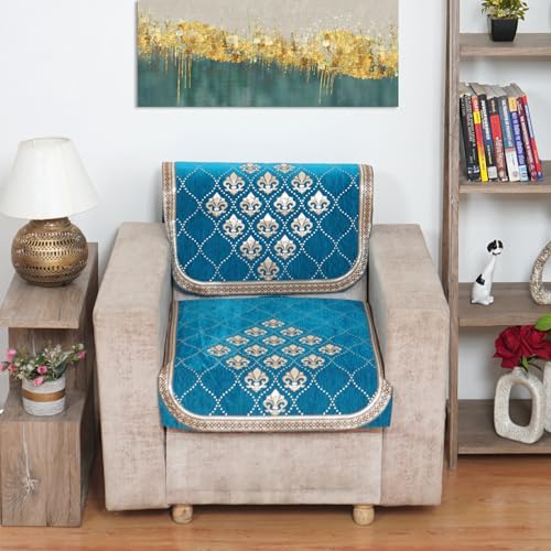 Image of MORADO 5 Seater Sofa Cover | Sofa Panel, Durable, 3+1+1 Settee Slipcover in Aqua, Chenille for Ultimate Protection and Style