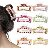PANTIDE 8Pcs Boho Floral Hair Claw Clip for Women Girls - Retro Vintage Flower Rainbow Rectangle Nonslip Banana Hair Clip, Thin Thick Short Long Curly Accessories, Birthday Party School Classroom Gift