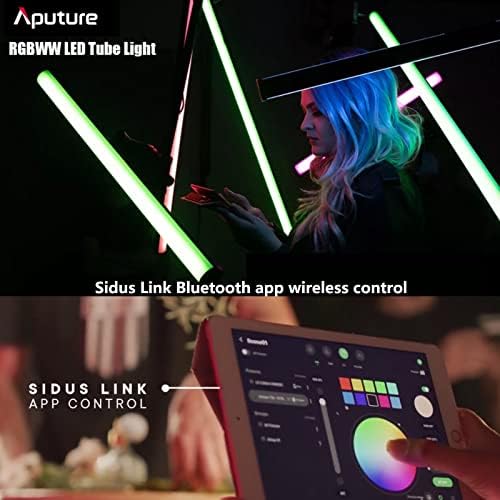 Aputure Amaran T2C RGBWW LED Tube Light,20W 2500K-7500K Adjustable RGB Light Wand Support APP and DMX Control 46 Color Gel Presets (60cm)