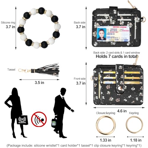 Image of COOLANS Silicone Bracelet Wristlet Wallet Credit Card Holder RFID ID Window Key Ring Tassel Slim Wallet Women Keychain Purse