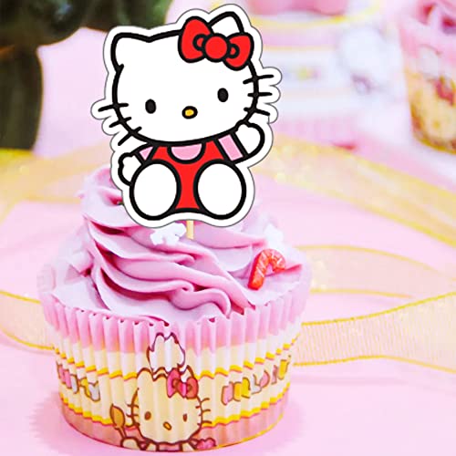 40Pcs Kitty Cake Toppers Cupcake Toppers Birthday Cake Decorations, 1Pcs Cake Toppers, 39Pcs Cupcake Toppers For Girls Baby Shower Birthday Party Supplies #TOP3