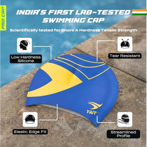 Image of Pro Performance Swimming Cap | India's First Lab-Tested Swim Cap| Hydrodynamic Race Fit | Reduced Drag Design | Ultra Soft, Tear-Resistant & Anti-Slip | for Advanced Swimmers - Blue & Yellow
