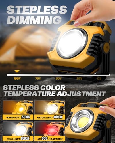 MOXTOYU Rechargeable Work Light, 30W Super Bright COB Floodlight & Spotlight, 360° Rotation 3 Hanging Modes, 4 Lighting Modes, Variable Color Temperaturee, Outdoor Work Light for Garage Camping Hiking - Image 2