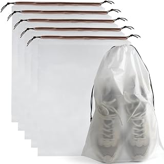 5 Pack Shoe Bags for Travel 15.7" x 11.8" Clear Waterproof Travel Shoe Bags for Packing Large Drawstring Storage Bags Travel Essentials Men Women