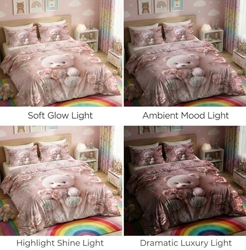 Image of HOMEKART Kids Cloud Cotton Bedsheet Double Bed | 210 TC Cartoon Printed Bedding Set with 2 Pillow Covers 7D | Soft, Wrinkle-Free | 108 x 108 Inches (Cute Teddy Bear Floral)