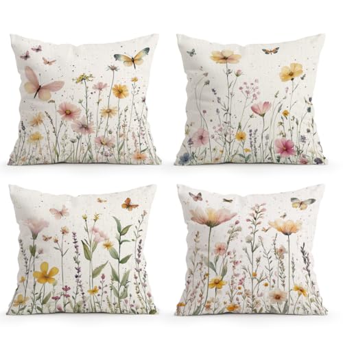 OBSEDE Whimsical Butterfly Garden Pillow Covers, Set of 4 Soft