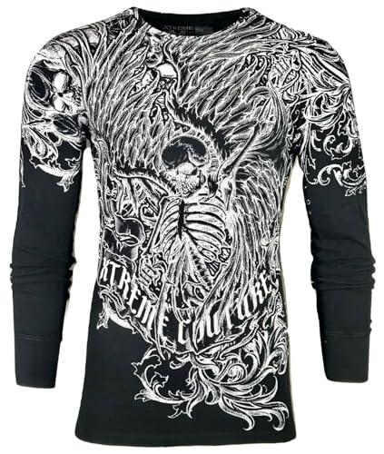 Xtreme Couture by Affliction Mens Thermal T-Shirt Accuser Skull Biker MMA Gym$583