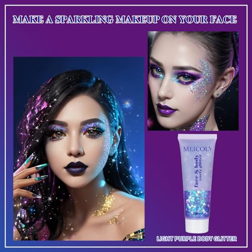 image for MEICOLY Light Purple Hair Glitter,Chameleon Purple Mermaid Face Glitte