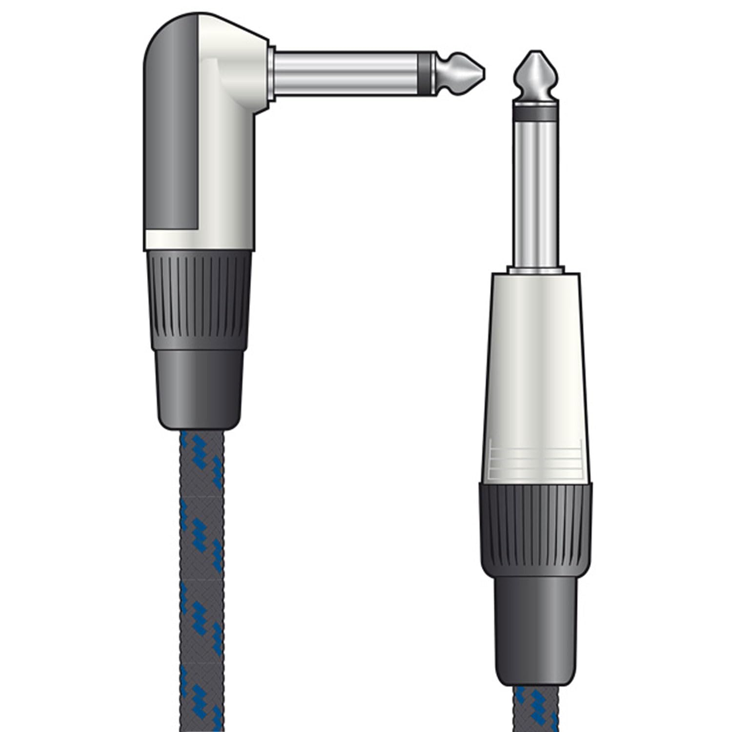 Citronic Black/Blue 6.3Mm Mono Jack Plug To 6.3Mm Mono Right Angle Jack Plug Braided Guitar Lead, / 6M