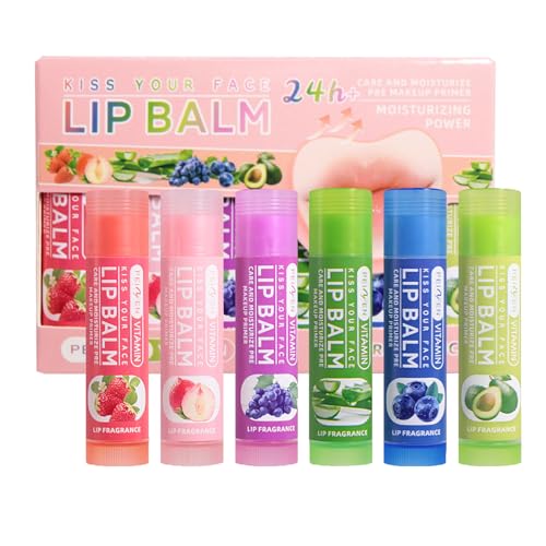 CHSEEO Lip Balm Bulk, 6 Pcs Tinted LipBalm Set, Mini Colour Changing Lip Balms Pack Coloured Lip Gloss Shine Moisturiser & Hydrating Flavored Lipstick Makeup Set for Kids Teenager Girls Women