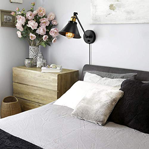 Haitral Sconces Wall Lighting-Dimmable Swing Arm Wall Lamps With On/Off Switch & Plug In Wall Mounted Lamps, Wall Sconces Set Of 2 For Bedroom,Bedside,Living Room,Dorm- Black&Brass (Without Bulbs) #TOP1