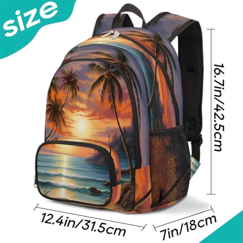School Backpack for Boys Girls, Sunset Beach Palm Tree Elementary School Bags Lightweight Bookbag Laptop Backpack Casual Daypack Rucksack for Kids Teens2