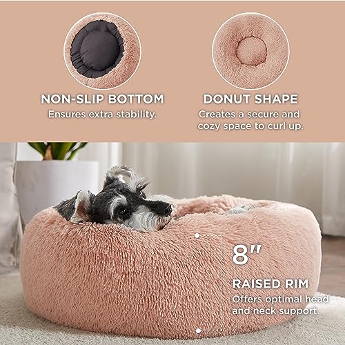 Image of Bedsure Calming Dog Bed for Small Dogs - Donut Washable Small Pet Bed, 23 inches Anti-Slip Round Fluffy Plush Faux Fur Large Cat Bed, Fits up to 25 lbs Pets, Pink