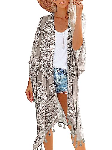 Breezy Lane Women's Kimono Cardigan Summer Swimsuit Coverups Beach Cover Up with Floral Print for Vacation