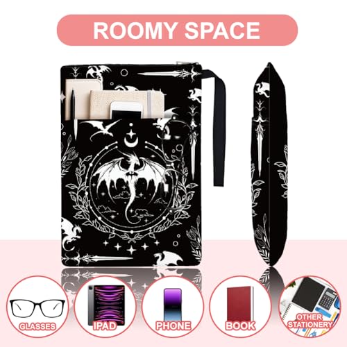 Hobbspring 1 Stück Romantasy Dark Academia Dragons Buchhülle 34cmx24cm Fantasy Roman Lesergeschenk Tier Taschenbuchschutz Mit Reißverschluss Und Vordertasche Für Buchliebhaber