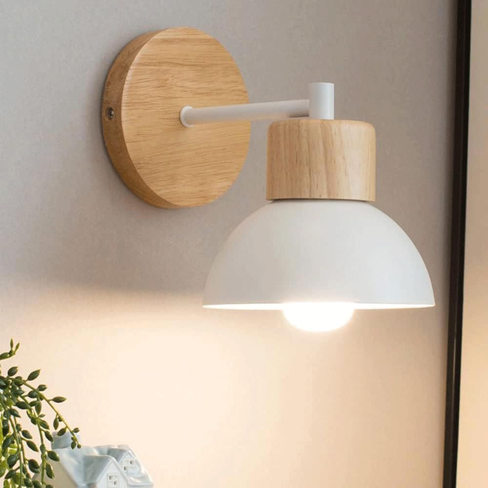 MAIYO Nordic Style Wooden Wall Lamp, Creative Metal Lampshade Wall Sconces, E27 Wrought Iron Wall Light, Balcony Porch Decorated with Lighting Fixtures
