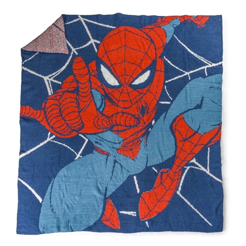 Image of Jay Franco Marvel Spiderman Feather Knit Throw Blanket 50x60 Super Soft | Fluffy Fuzzy Fleece for Kids & Adults, Lightweight Cozy Machine Washable, Officially Licensed Marvel Throw, Couch & Bed, Blue