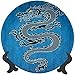 Japoński smok ceramiczna płytka dekoracyjna, czarny smok na niebieskim plemiennym tle rok smoka tematyczna sztuka dekoracyjna ceramiczna talerz obiadowy na Boże Narodzenie zastawa stołowa włoskie talerze