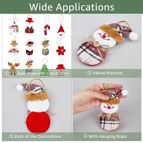 SUPERFINDINGS 12Pcs 12 Styles Plush Christmas Tree Decorations Ornaments Velvet Snowman Santa Claus Polar Bear Elk Tree Figurines Hanging Pendants for Party Christmas Tree Decorations - Image 4