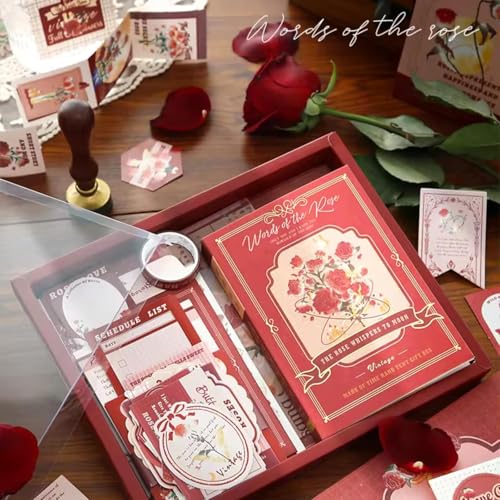 Image of VIBEVISTA Vintage Aesthetic Scrapbook Kit, 346 Pcs, A6 Grid Notebook, Washi , Envelopes, Scrapbook Papers, Folding Labels, Background Papers, Photo Frames, Calendar Stickers, Stickers (The Words of the Rose, Rose)