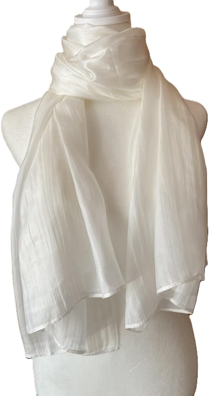 100% Pure White Silk Scarf, Organic Women's Lightweight Long Mulberry Shawl, Hypoallergenic Solid Thin White Wrap Handmade in Vietnam, Gift for Mom and Her. - Image 4