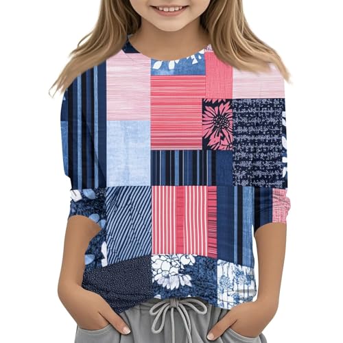 Fall Boys Shirts 2025 3/4 Length Sleeve Cute Tops Floral Print Crew Neck 3/4 Sleeve Dressy Casual Outfit Trendy