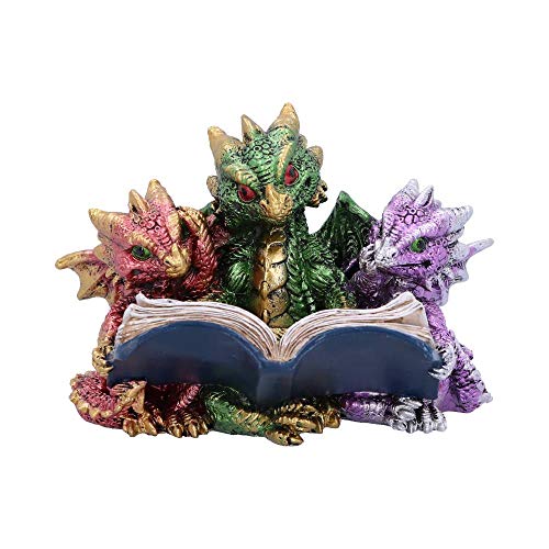 Nemesis Now U5026R0 Tales Of Fire Reading Book Dragon Figurine, Polyresin, Multi-Coloured, One Size, Retro-Tri Color - 4