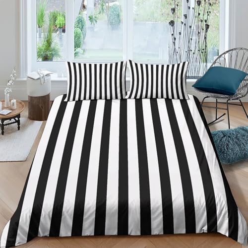 Housse de couette super douce noir et blanc à rayures verticales 140x200 - 4