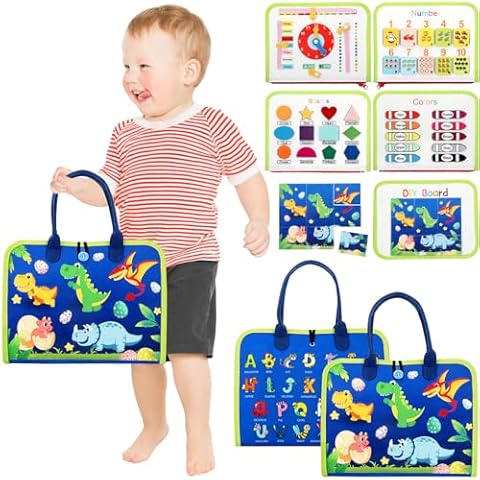 Busy Board, Toddler Busy Book for 1 2 3 4 Year-Old Boys Girls Birthday Gifts - 8 in 1 Preschool Educational Learning Toys with Alphabet Count Motor Skill, Toddler Travel Toys Cover