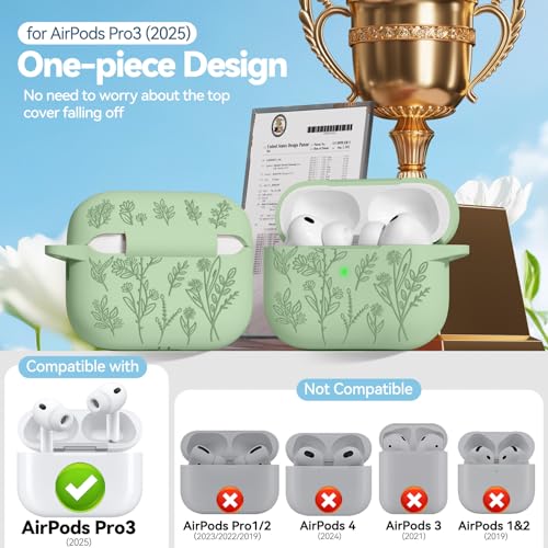 Image of Ekoonpft for Airpods Pro 3 Case, Flower Engraved Cases for Apple AirPods Pro 3rd Generation 2025, Soft Silicone Cover for Men Women Girly with Cleaning Kit & Keychain, Anti-Scratch, Shockproof