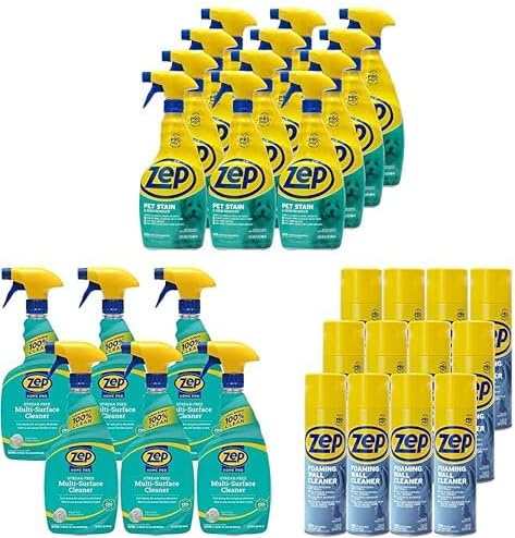 Zep Pet Stain and Odor Remover + Home Pro Streak-Free Multi-Surface Cleaner Foaming Wall Cleaner - 32 oz. (Case of 12) ZUPETODR32 + 32 oz. (Case of 6) R49406 + 18 oz. (Case of 12) ZUFWC18