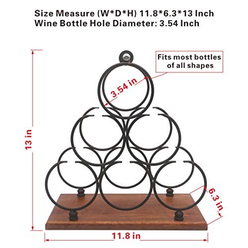 Countertop Wine Rack, Tabletop 6 Bottles Wood Wine Holder, Sturdy Handle, 3-Tier Rustic Classic Design, Simple Assembly, Wood & Metal (Copper) #TOP4